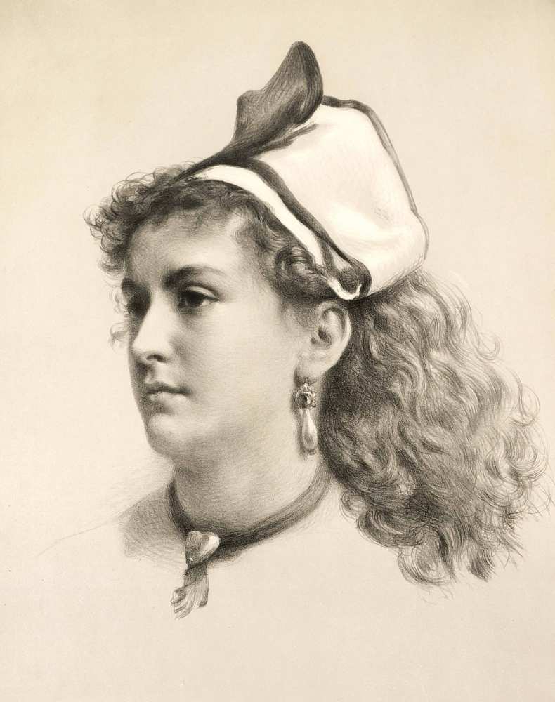 Anonymer Grafiker Mitte 19. Jh., Portrait einer jungen Dame mit Perlenohrring,Lithographie, unsign.,