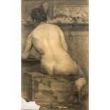 Anton Alexander von Werner (1843-1915) (attrib.), großer weiblicher Rückenakt in einemAtelier mit