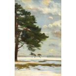 Anonymer Maler 1. H. 20. Jh., baumbestandene Winterlandschaft im Sonnenschein, Öl/Lwd.,unsign., 77 x
