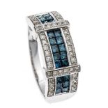 Blauer Diamant-Ring WG 585/000 mit blauen Prinzess-Diamanten und Diamanten, zus. ca. 0,50ct, RG