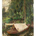 Unidentifizierter Maler des Impressionismus Berliner Prägung um 1900, Boot am Anlegereines