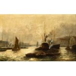 E. Gerland, Marinemaler um 1900, im Hafen von Stettin (?), Öl/Lwd., u. re. sign., 67 x 105cm, ger.