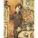 Marc Chagall (1887-1985), Kopie nach, 1. H. 20. Jh., Maler mit Palette an Staffelei,Öl/Lwd., u.