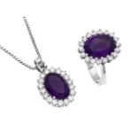 Amethyst-Brillant-Set WG 585/000 mit je einem oval fac. feinen Amethyst 11 x 8 mm in sehrguter Farbe