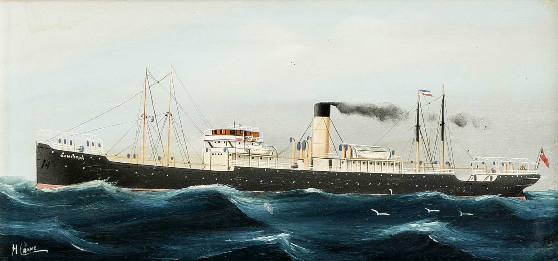 H. Crane, englischer Marinemaler, Schiffsportrait der SS Ormiston, ein schottischesDampfschiff von