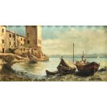 Giuseppe Fortunati, italienischer Maler des 19. Jh., Fischer im Hafen von Santo Stafano,Öl/lwd.,