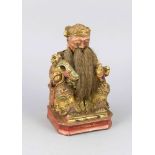 Sitzender Herrscher, China, um 1900, Holz geschnitzt, farbig gefaßt und vergoldet,