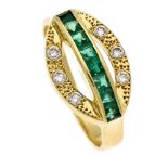 Smaragd-Brillant-Ring GG750/000 mit fac. Smaragdcarrees in sehr guter Farbe und 6Brillanten, zus.