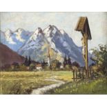 Julius Köhrer (1897-?), Münchener Maler, Feldkreuz bei Garmisch, Öl/Board, u. re. sign. u.