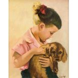 Dekorationsmaler 2. H. 20. Jh., Mädchen mit Hund, Öl/Lwd., u. re. unleserl. sign., 47 x 38cm, ger.