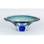 Ovale Schale, Kosta Boda, Schweden, Entwurf Göran Wärff, klares Glas tlw. mit blauem undgrünem