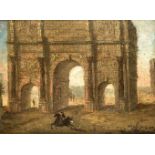 Italienischer Maler 1. H. 18. Jh., Reiter vor dem Konstantinsbogen in Rom mit