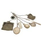 Konvolut Silberschmuck, Ketten, Taschen und Damentaschenuhr Silber 800/000, 161,3 g, dazuKnopfuhr