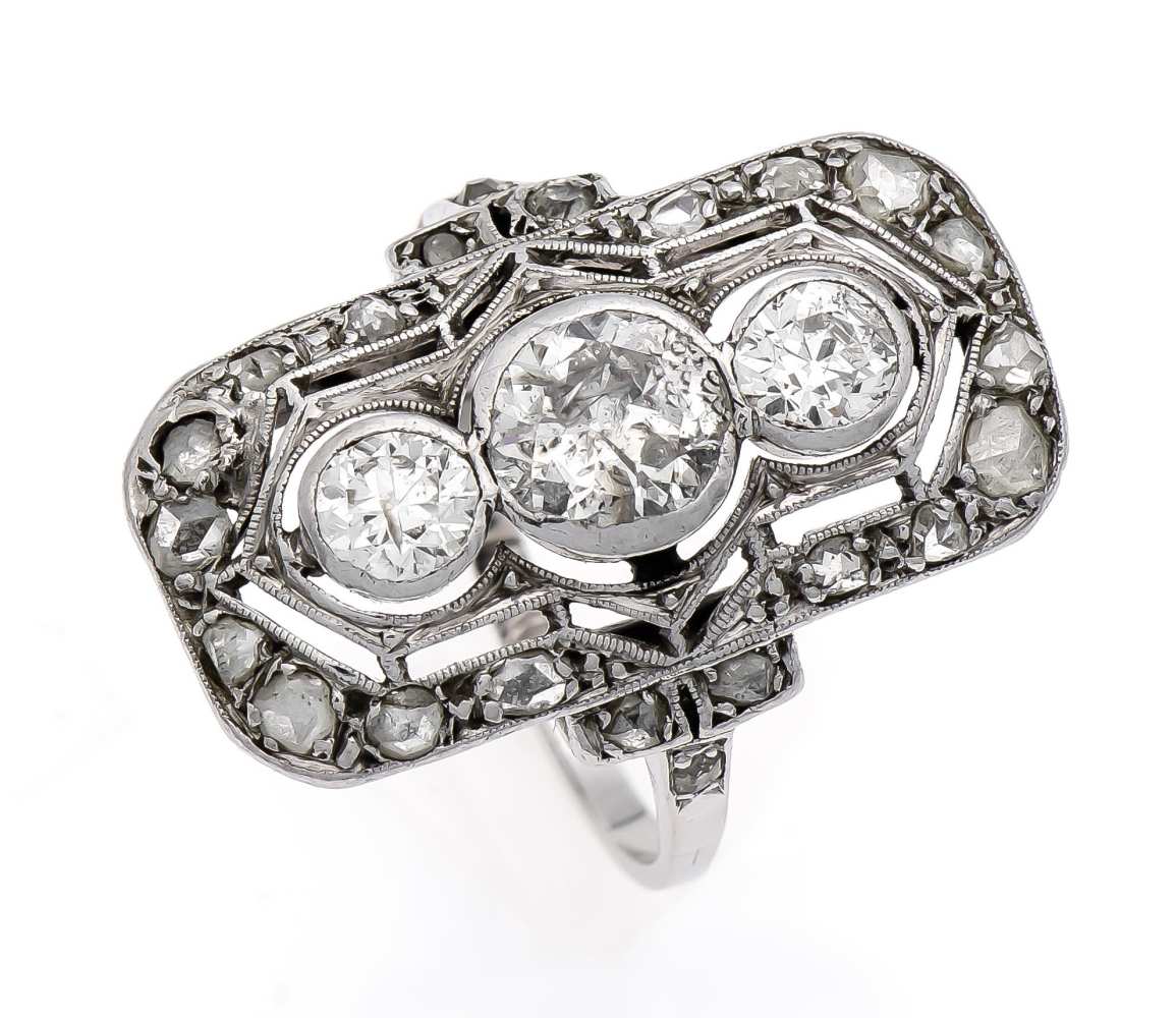 Altschliff-Diamant-Diamantrosen-Ring WG 585/000 mit einem Altschliff-Diamanten 1,0 ct get.W/PI, 2