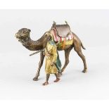 Wiener Bronze um 1900, Araber mit Kamel, polychrom kaltbemalte Bronze, unterseitig gest.'Austria',