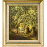 George A. Boyle (1842-1930), englischer Landschaftsmaler, zwei Kinder in einem Waldstückmit Hütte im