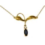 Saphir-Brillant-Collier GG 585/000 mit einer fac. Saphirnavette 9 mm in guter Farbe undeinem