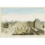 Guckkastenblatt mit einem schönen Pariser Panorama mit der Pont Royale und der Pont Neuf,altkol.