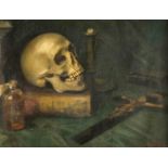 Sign. A. Günther, Vanitas-Stillleben in der Tradition der barocken Memento-Moris,Komposition mit