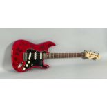 Manfred Mann's Earthband, Fender Gitarre, 1997, rote Fender komplett in Schwarz signiertnach dem