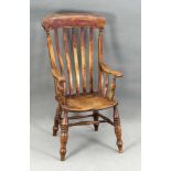 Sogen. Captain Chair, England um 1900, Rüster massiv, anatomischer Sitz und Rücken, 115 x60 x 49 cm