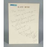 Kate Bush, eigenhändiger Brief an einen Fan, DIN A4, oben gedruckt: Kate Bush,