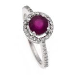 Rubin-Brillant-Ring WG 750/000 mit einem rund fac. Rubin 1,51 ct in sehr guter Farbe und36