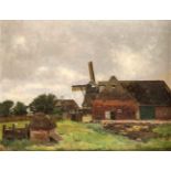 Karl Friedrich Karthaus, Landschaftsmaler um 1900, norddt. Hof mit Windmühle, Öl/Karton,u. re.