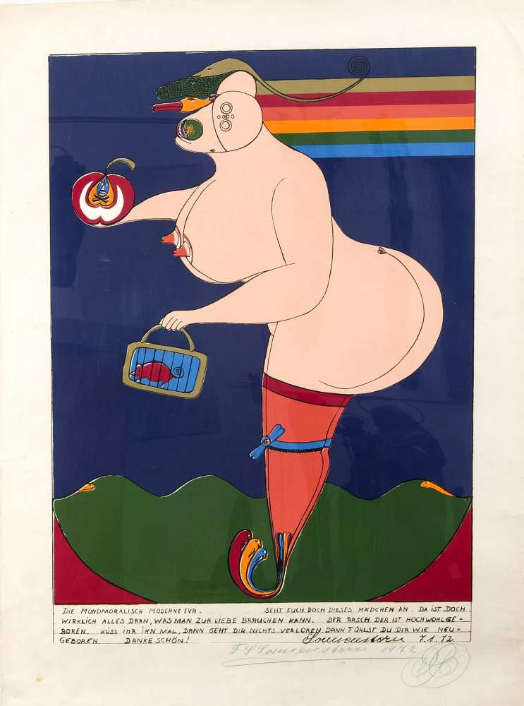 Friedrich Schröder-Sonnenstern (1892.1982), 'Die Mondmoralische moderne Eva',Farbsiebdruck auf