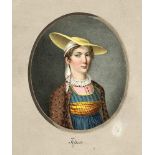 Schweizer Miniaturmaler d. 19. Jh., feinmalerisches Portrait einer jungen Frau in derLokaltracht des