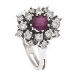 Rubin-Brillant-Ring WG 585/000mit einem rund fac. Rubin 0,90 ct und Brillanten, zus. 0,70ct l.get.