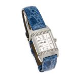 Jäger Le Coultre Reverso Damenarmbanduhr Stahl Quartz mit 64 Brillanten, zus. 0,45 ctTW/VVS,