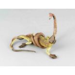 Wiener Bronze um 1900, Eidechse im Würgegriff einer Schlange als Taschenuhrenständer,polychrom