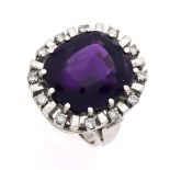 Amethyst-Brillant-Ring WG 585/000 mit einem großen fac. Amethyst 17 x 14 mm und 12Brillanten, zus.