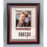 Sting, seltener Farbdruck einer Levis 501 Werbung mit Sting-Portrait, handsigniert vonSting in Blau,