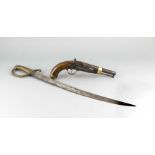 Perkussionspistole und Infanterie-Säbel, deutsch um 1820, Pistole mit