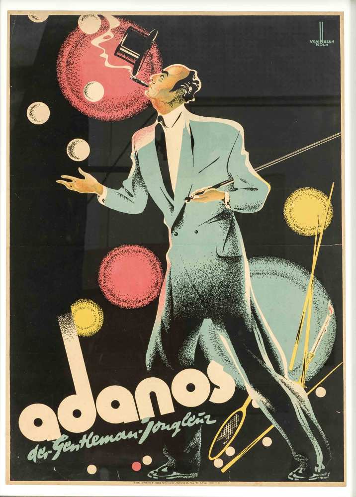 Plakat 'Adanos - der Gentleman Jongleur', 1940er Jahr, Farblithographie, in derDarstellung sign. '