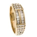 Brillant-Ring GG 585/000 mit 30 Brillanten und 14 Diamant-Baguettes, zus. 1,0 ct TW/SI, RG54, 3,4 g,