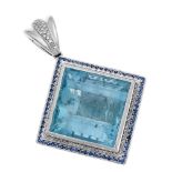 Aquamarin-Saphir-Brillant-Anhänger WG 585/000 mit einem feinen fac. Aquamarin 35,19 ct insehr