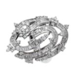 Brillant-Ring WG 750/000 mit Brillanten, zus. 0,71 ct und Diamant-Baguettes, zus. 0,96 ctW/SI, RG