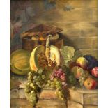 Anonymer Maler um 1900, Früchtestillleben mit Trauben, Äpfeln und Kürbissen, Öl/Lwd., u.re. sign.,