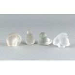 Vier Glasfiguren, 20. Jh., jeweils klares, mattiertes Glas, Hase, Sevres, Ente,Glasfabriek