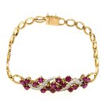 Rubin-Brillant-Armband GG/WG 585/000 mit rund fac. Rubine und Diamanten, Kastenschließemit SI-