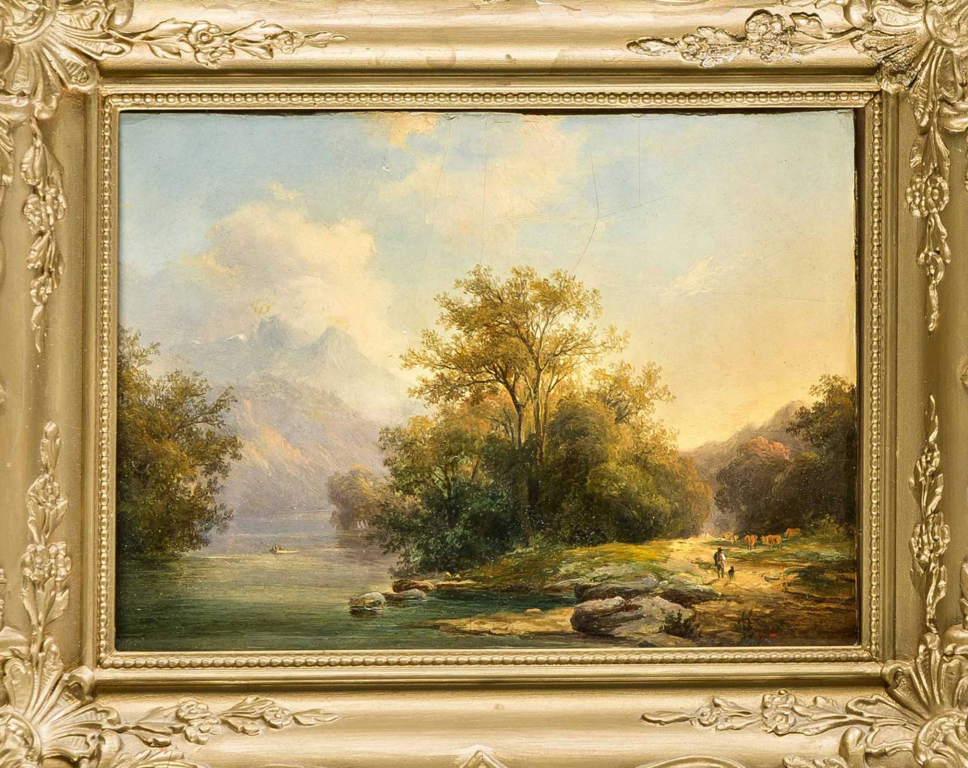 Anton Bayer (1805-ca.1884), in Wien tätiger Landschaftsmaler, Gebirgslandschaft am See mit