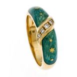 Fabergé Emaille-Brillant-Ring GG 750/000 mit 5 Brillanten, zus. 0,07 ct TW/VS und farbiger