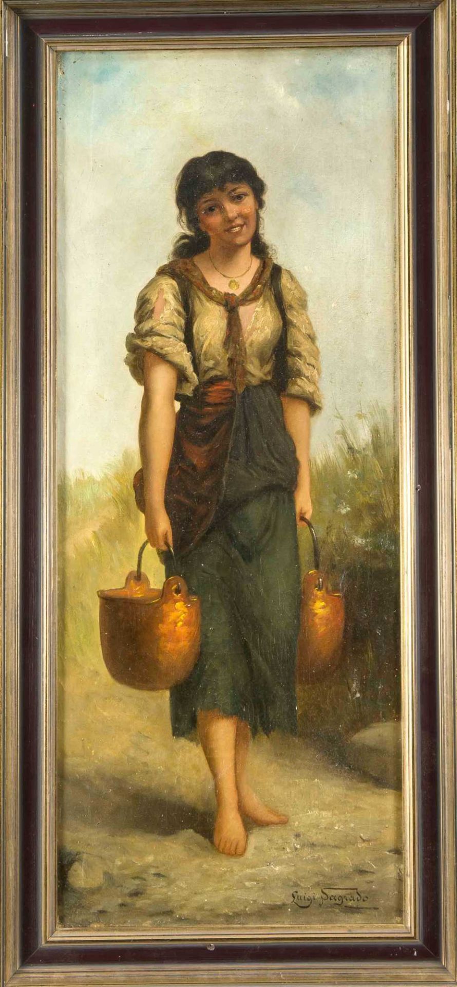 Luigi Sagrado, ital. Maler 19. Jh., junge Römerin mit Wasserkrügen, Öl/Lwd., u. re. sign., min.