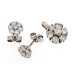 Brillant-Set Ohrringe und Anhänger WG 585/000 mit Brillanten, zus. 1,10 ct W/SI, D. 6,5 mm, L. 13