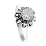 Brillant-Ring WG 585/000 mit einem Brillanten 1,0 ct W/P1, (Rundiste best.), RG 62, 4,2 g