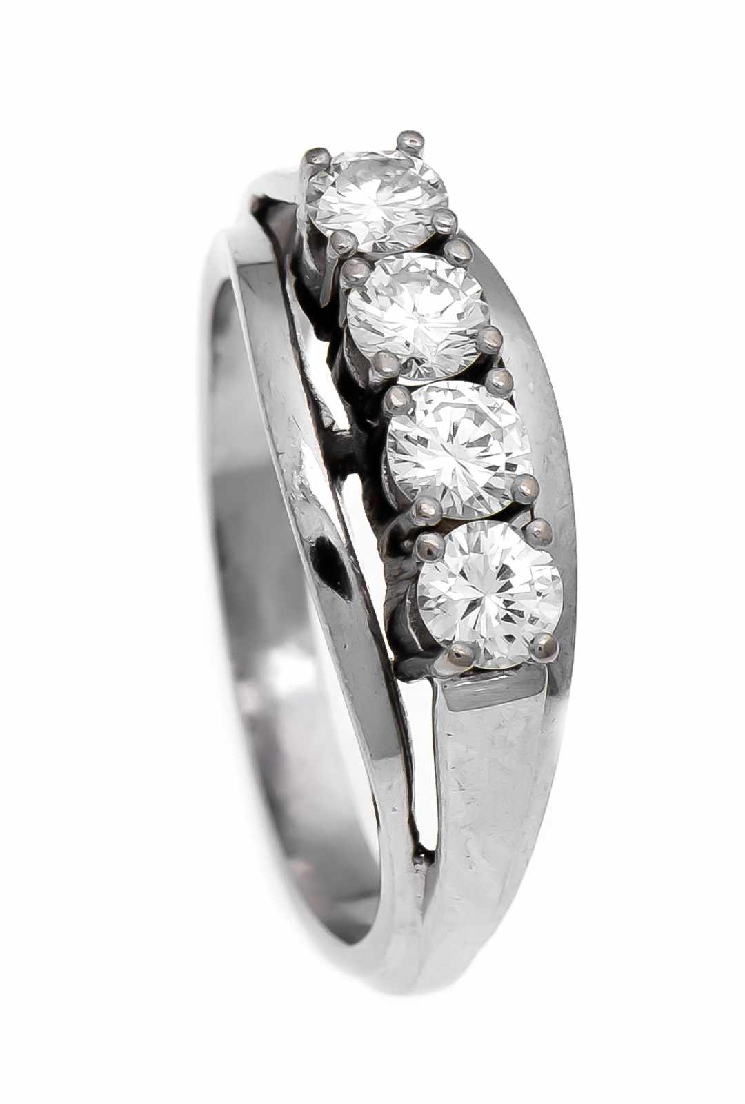 Brillant-Ring GG 585/000 mit 4 Brillanten, zus. 0,93 ct TW/lupenrein, RG 58, 6,3 g