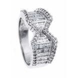 Brillant-Ring WG 750/000 mit Diamant-Baguettes und Brillanten, zus. 0,86 ct W/SI, RG 53, 6,8 g